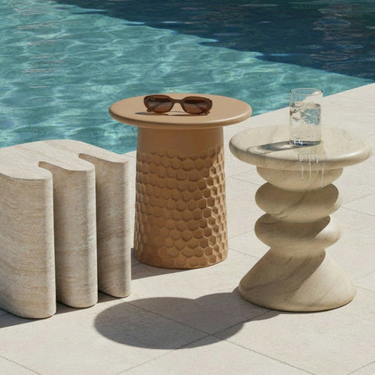 Hessa Faux Terracotta Indoor/Outdoor Concrete Chiseled Side Table by TOV Furniture – photo 2 of 7