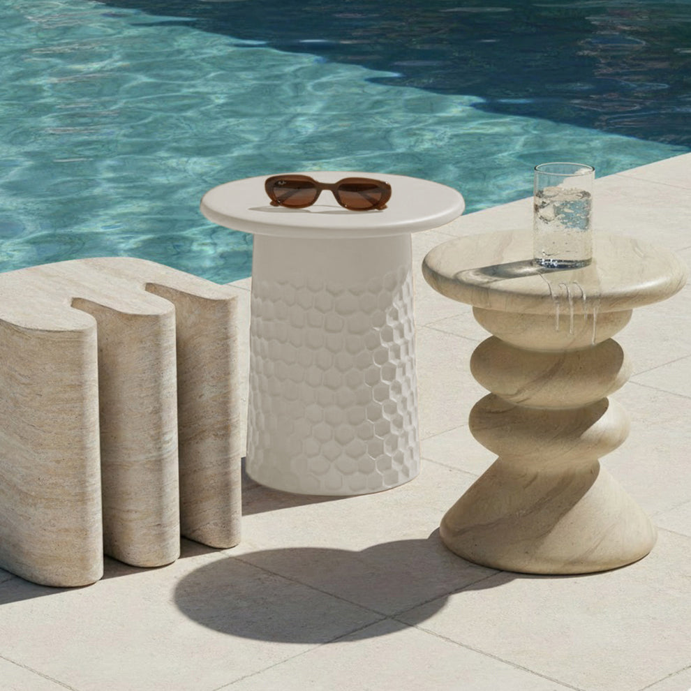 Hessa Indoor/Outdoor Concrete Chiseled Side Table Antique White by Tov Furniture