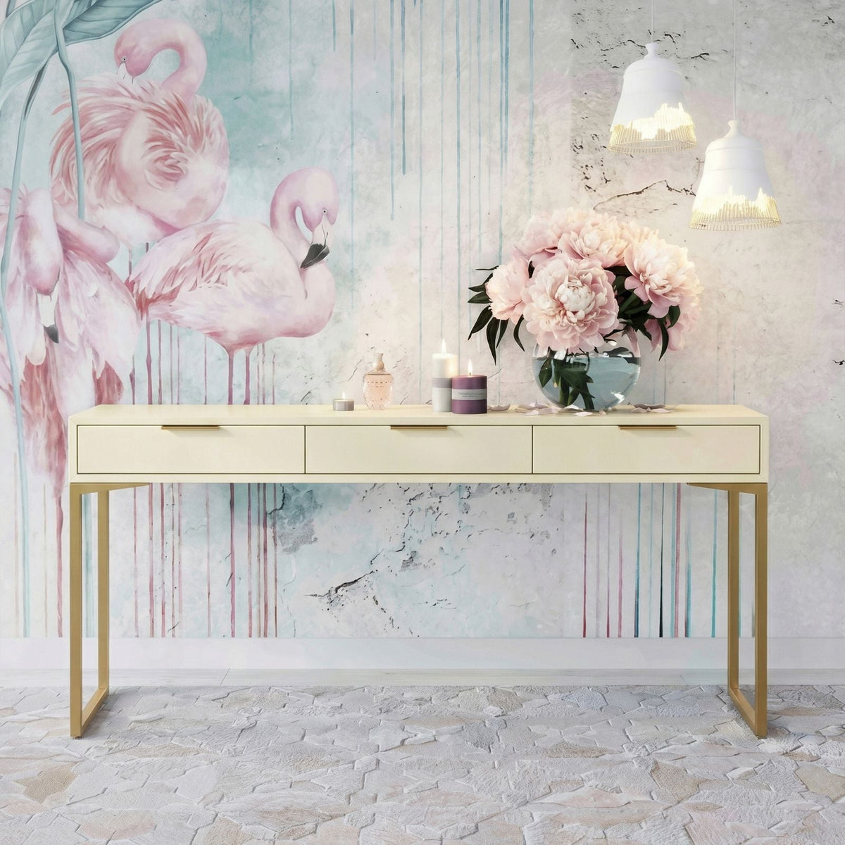 Pesce 59" Cream Shagreen 3 Drawer Console Table by TOV Furniture – photo 2 of 9