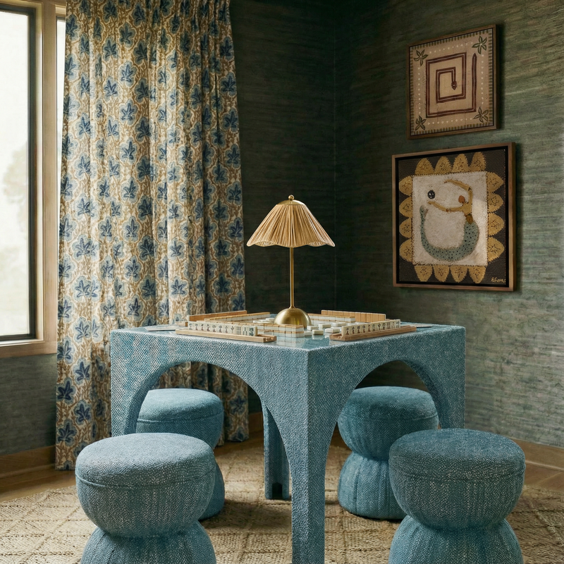 Tomlin Teal Ruched Performance Fabric Game Ottoman by TOV Furniture – photo 2 of 8