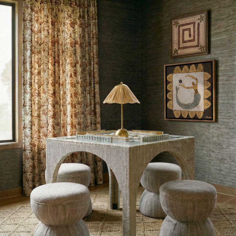 Tomlin Beige Ruched Performance Fabric Game Ottoman by TOV Furniture – photo 2 of 7