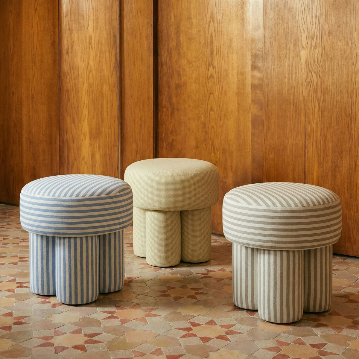 Masha Striped Performance Linen Accent Stool by TOV Furniture – several colors shown