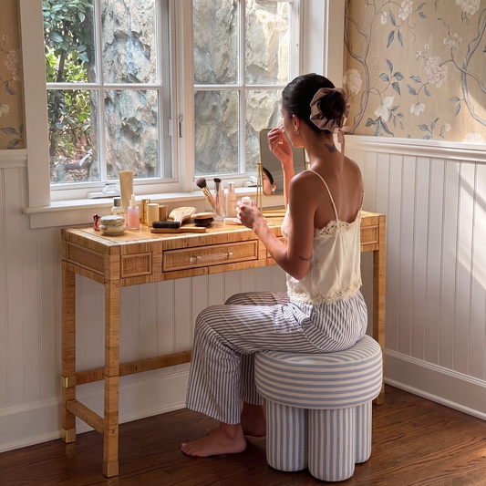 Masha Blue Striped Performance Linen Accent Stool by TOV Furniture – photo 3 of 6