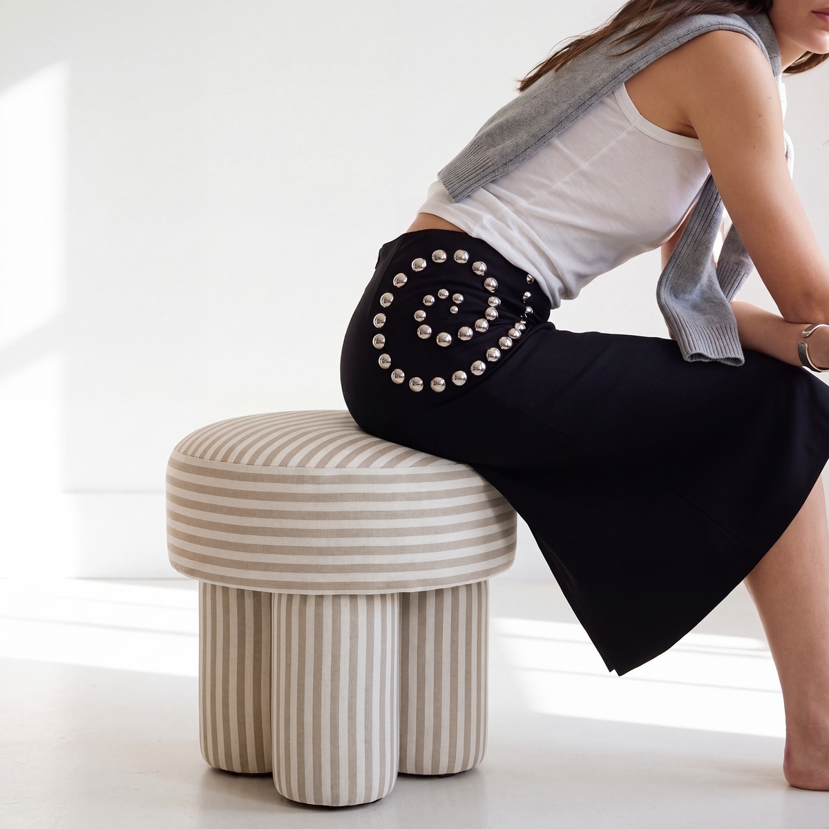 Masha Khaki Striped Performance Linen Accent Stool by TOV Furniture – photo 3 of 6