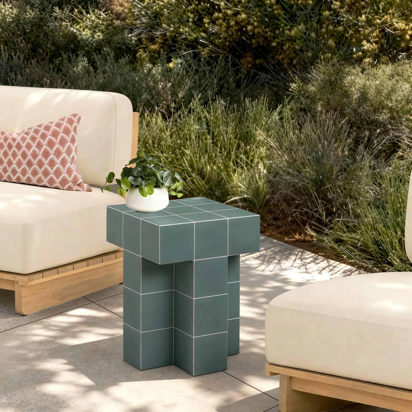 Alma Tile Concrete Indoor/Outdoor Side Table Green by Tov Furniture