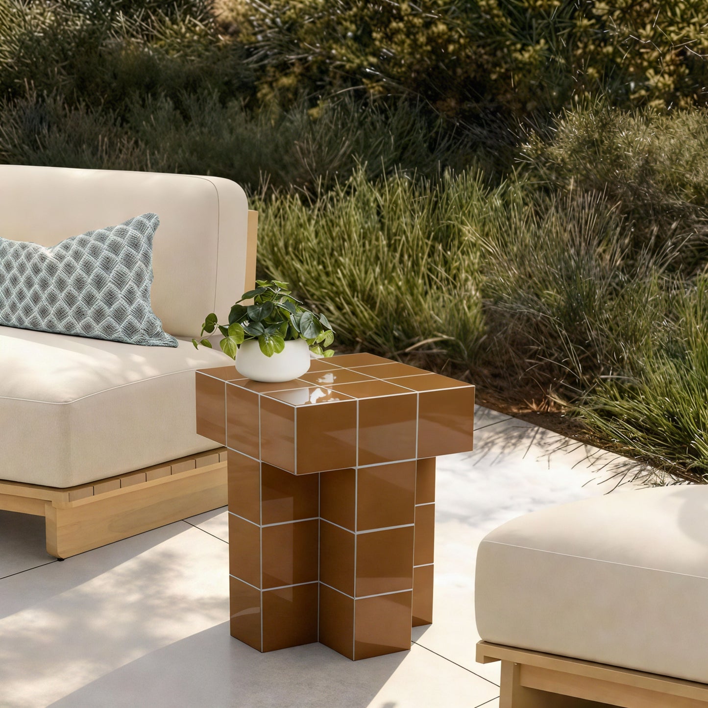 Alma Tile Concrete Indoor/Outdoor Side Table Orange by Tov Furniture