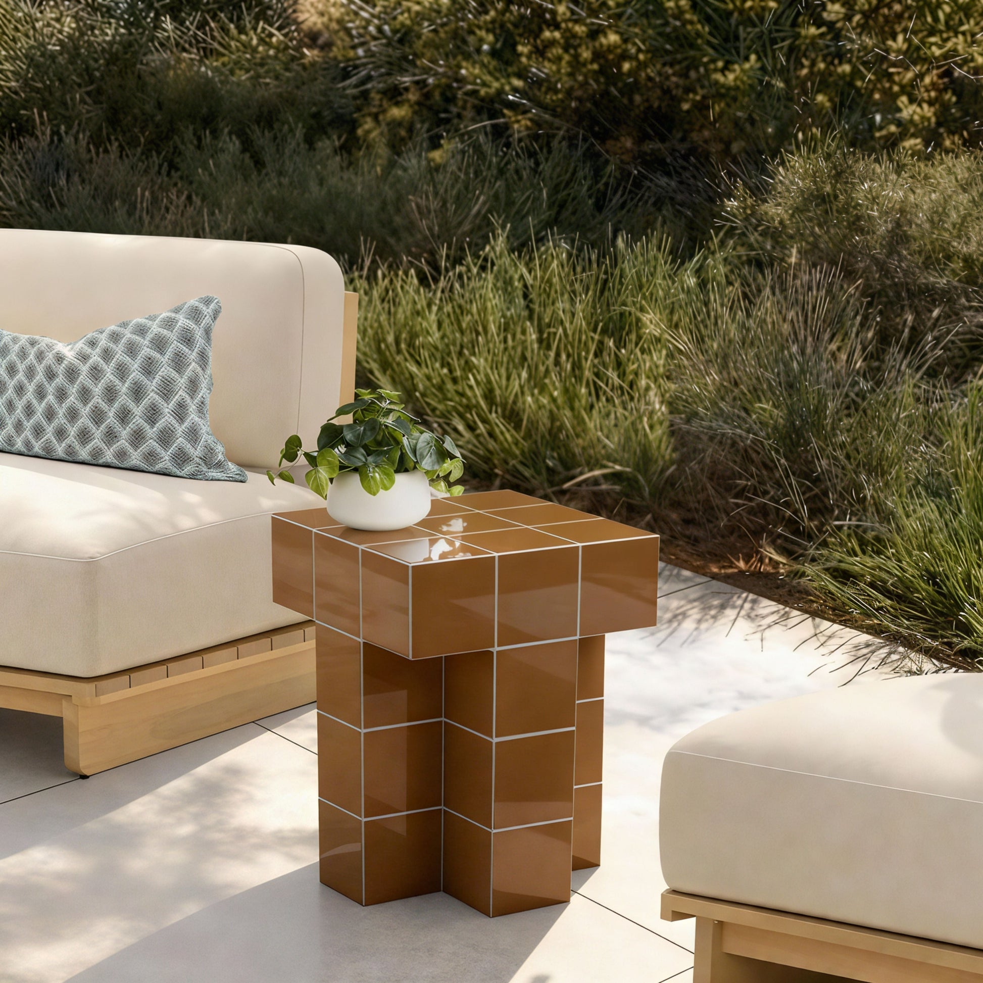Alma Tile Concrete Indoor/Outdoor Side Table Orange by Tov Furniture
