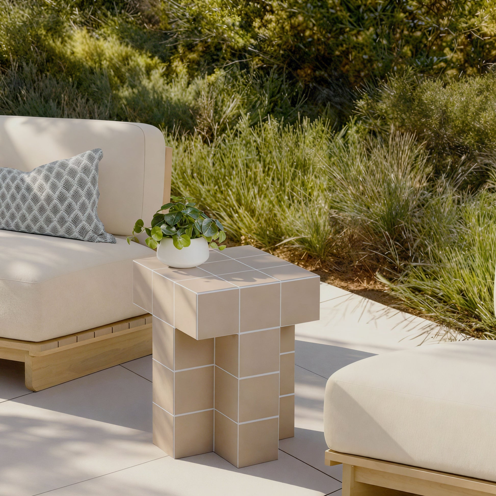 Alma Tile Concrete Indoor/Outdoor Side Table Taupe by Tov Furniture