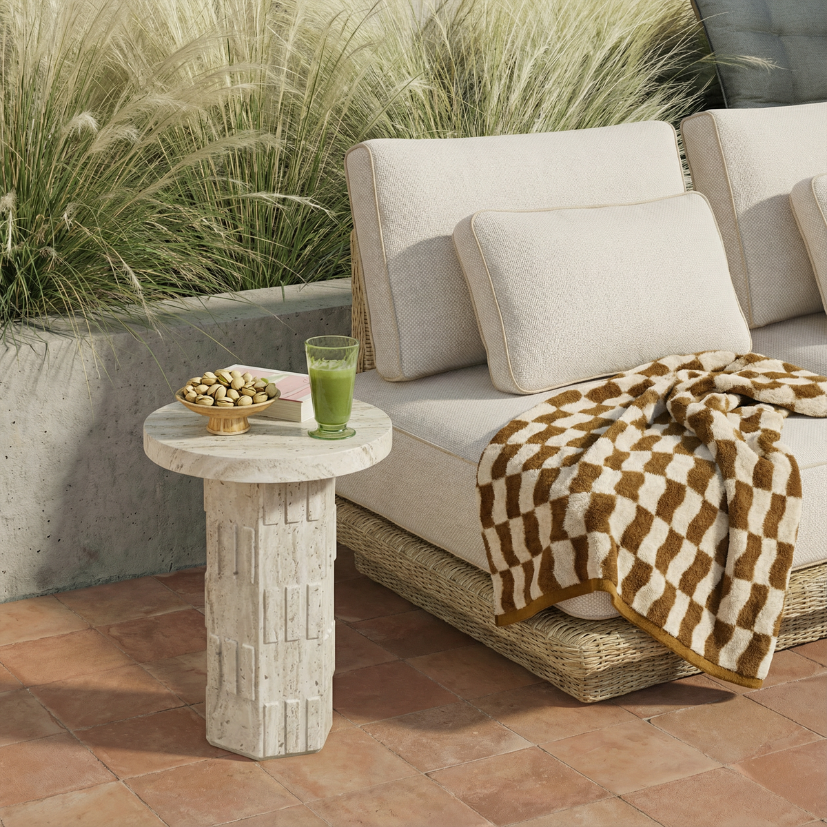 Asta Faux Travertine Indoor/Outdoor Concrete Side Table by TOV Furniture – photo 2 of 7