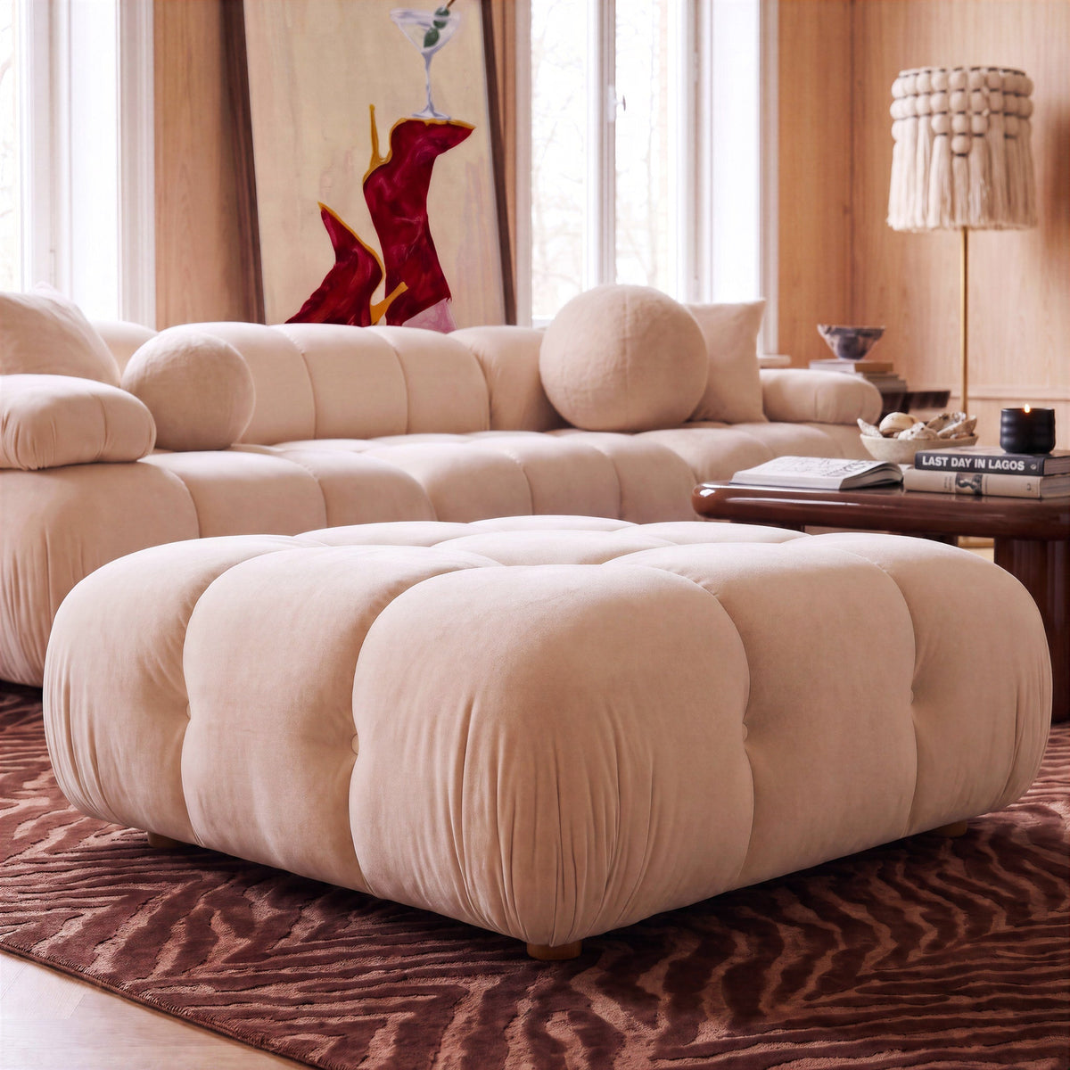 Calliope Cream Performance Velvet Modular Ottoman by TOV Furniture – photo 2 of 5