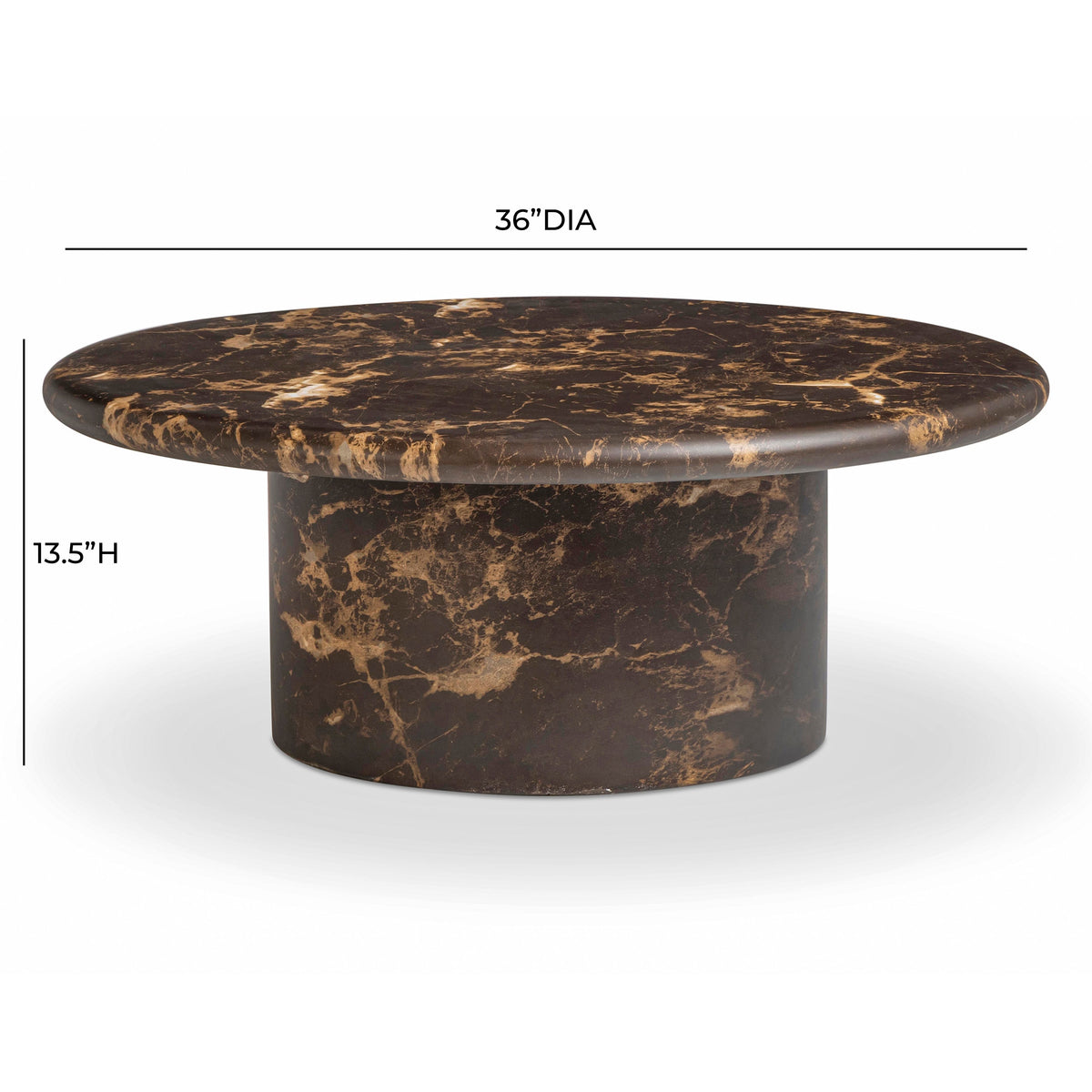Byron 36" Dark Brown Faux Marble Indoor/Outdoor Concrete Round Coffee Table by TOV Furniture – photo 7 of 8