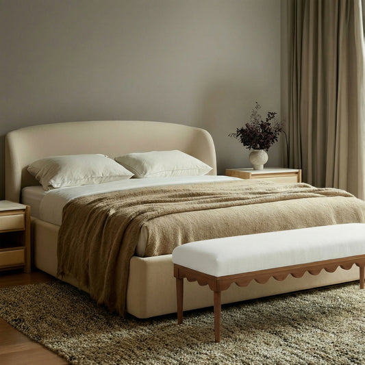 Oodle 56.5" Cream Vegan Mohair Bench in Walnut by TOV Furniture – photo 2 of 5