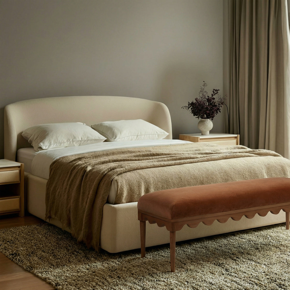 Oodle 56.5" Bronze Vegan Mohair Bench in Walnut by TOV Furniture – photo 2 of 5