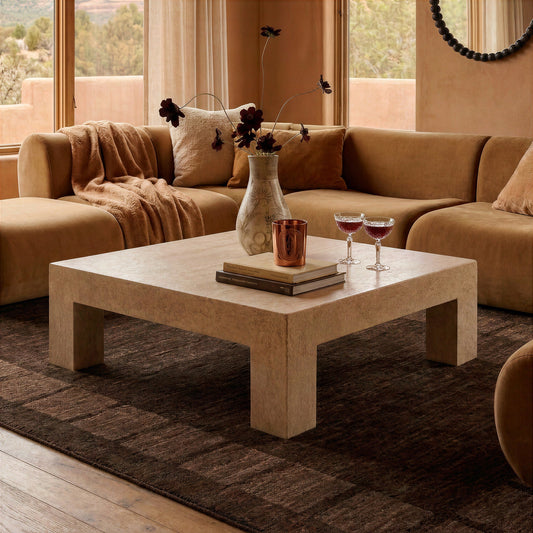 Roxanne 46" Faux Travertine Indoor/Outdoor Concrete Coffee Table by TOV Furniture – photo 2 of 7