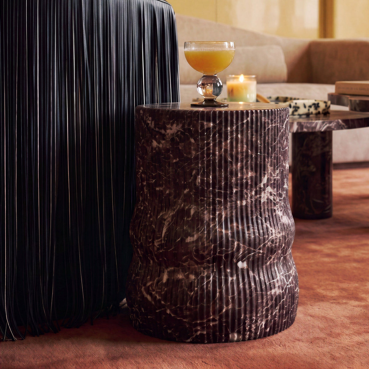 Cilla Red Faux Levanto Marble Indoor/Outdoor Concrete Side Table by TOV Furniture – photo 2 of 6