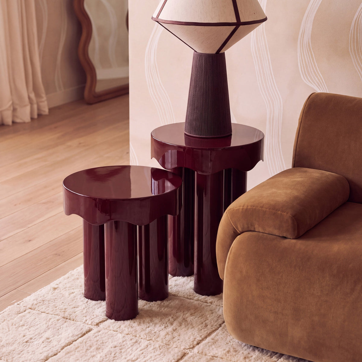 Casper Burgundy High Gloss Nesting Side Table Set by TOV Furniture – photo 2 of 10