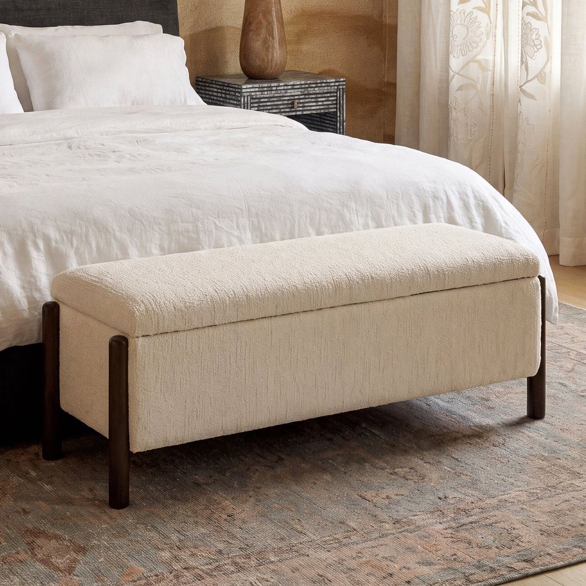 Abby 52" Cream Nubby Fabric Storage Bench by TOV Furniture – photo 2 of 8