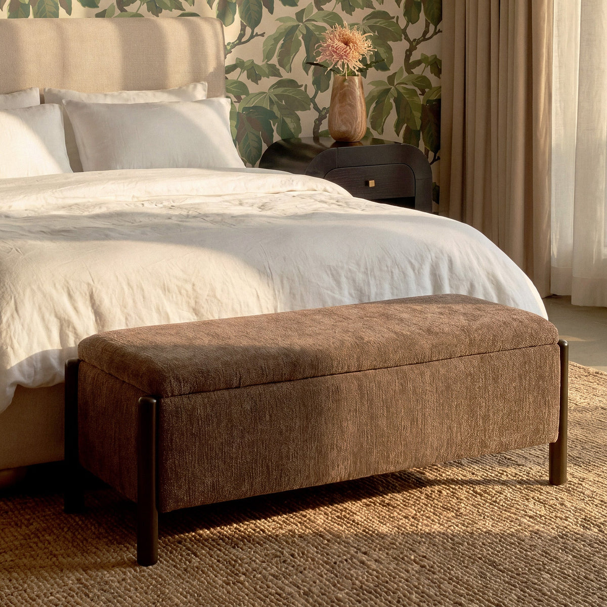 Abby 52" Brown Nubby Fabric Storage Bench by TOV Furniture – photo 3 of 9