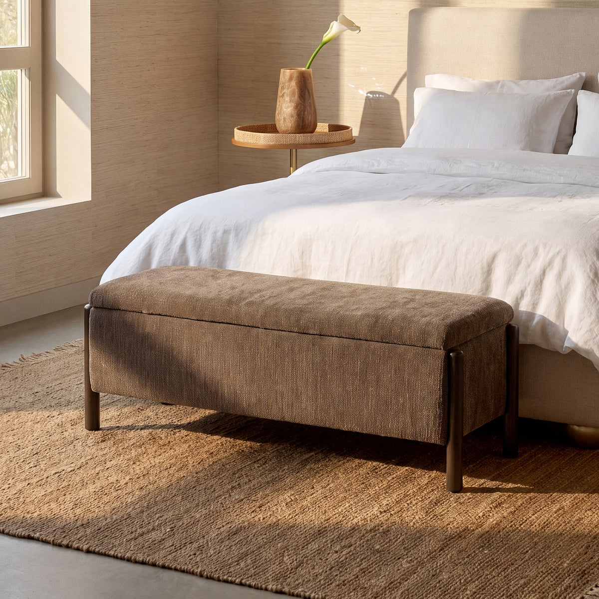 Abby 52" Brown Nubby Fabric Storage Bench by TOV Furniture – photo 2 of 9