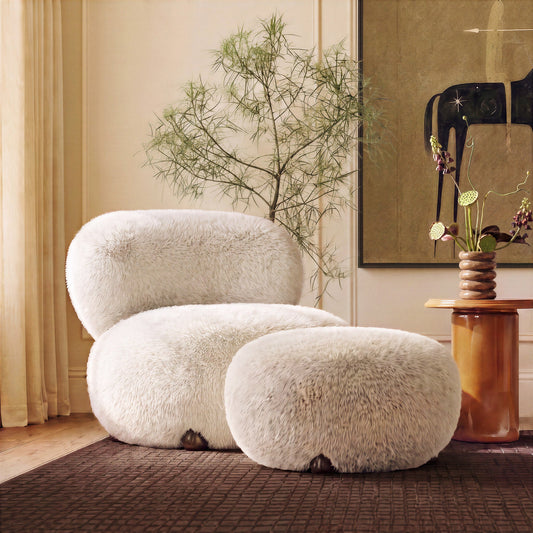 Pucker Natural Contract-Grade Vegan Shearling Ottoman by TOV Furniture – photo 2 of 6