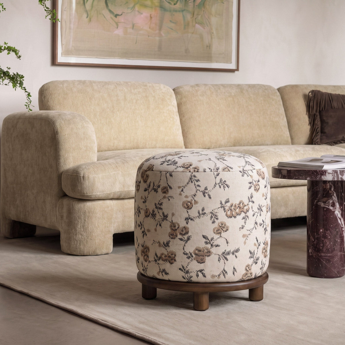 Bisou Beige Floral Jacquard Ottoman by TOV Furniture – photo 2 of 6