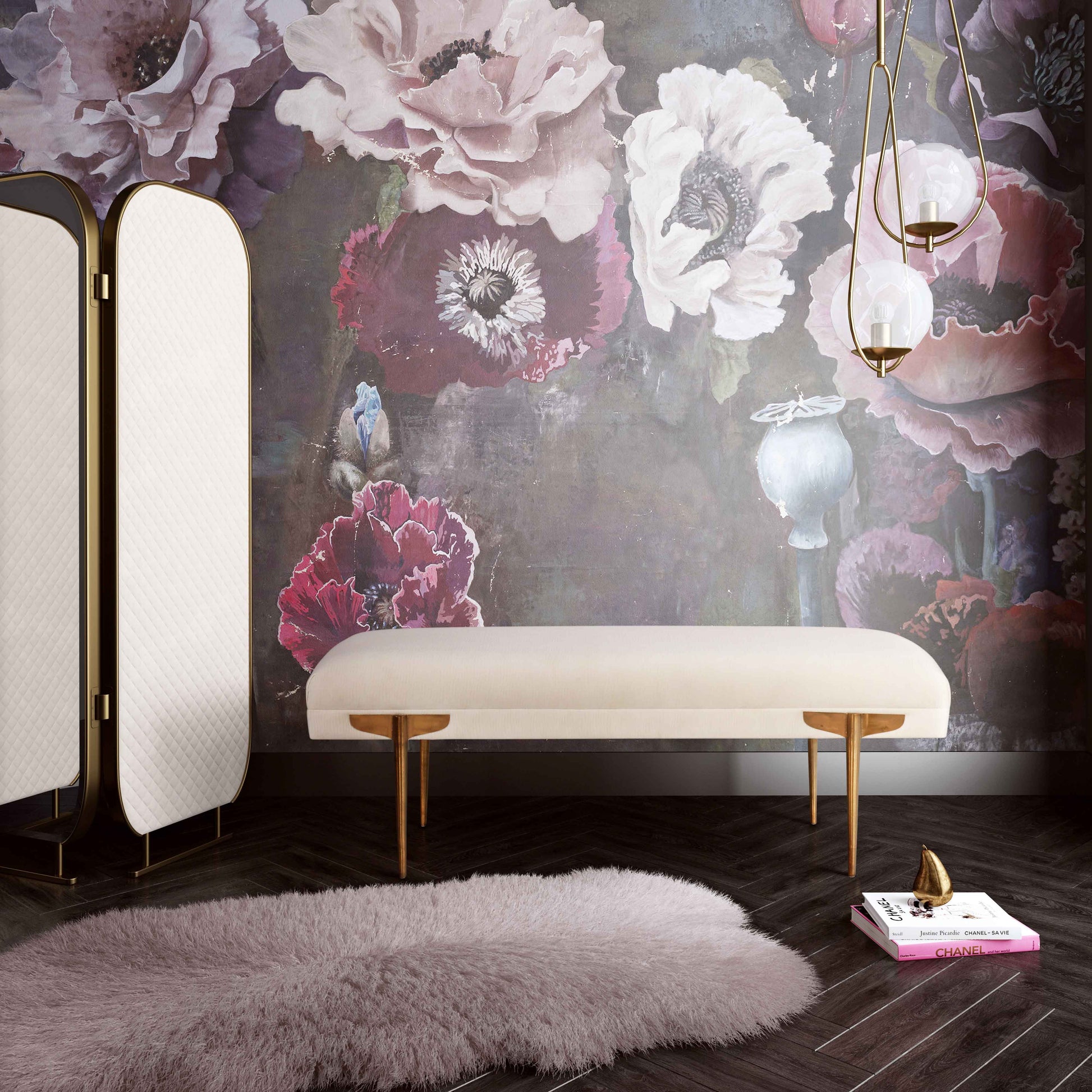Brno 53.5" Performance Velvet Bench Off-White by Tov Furniture