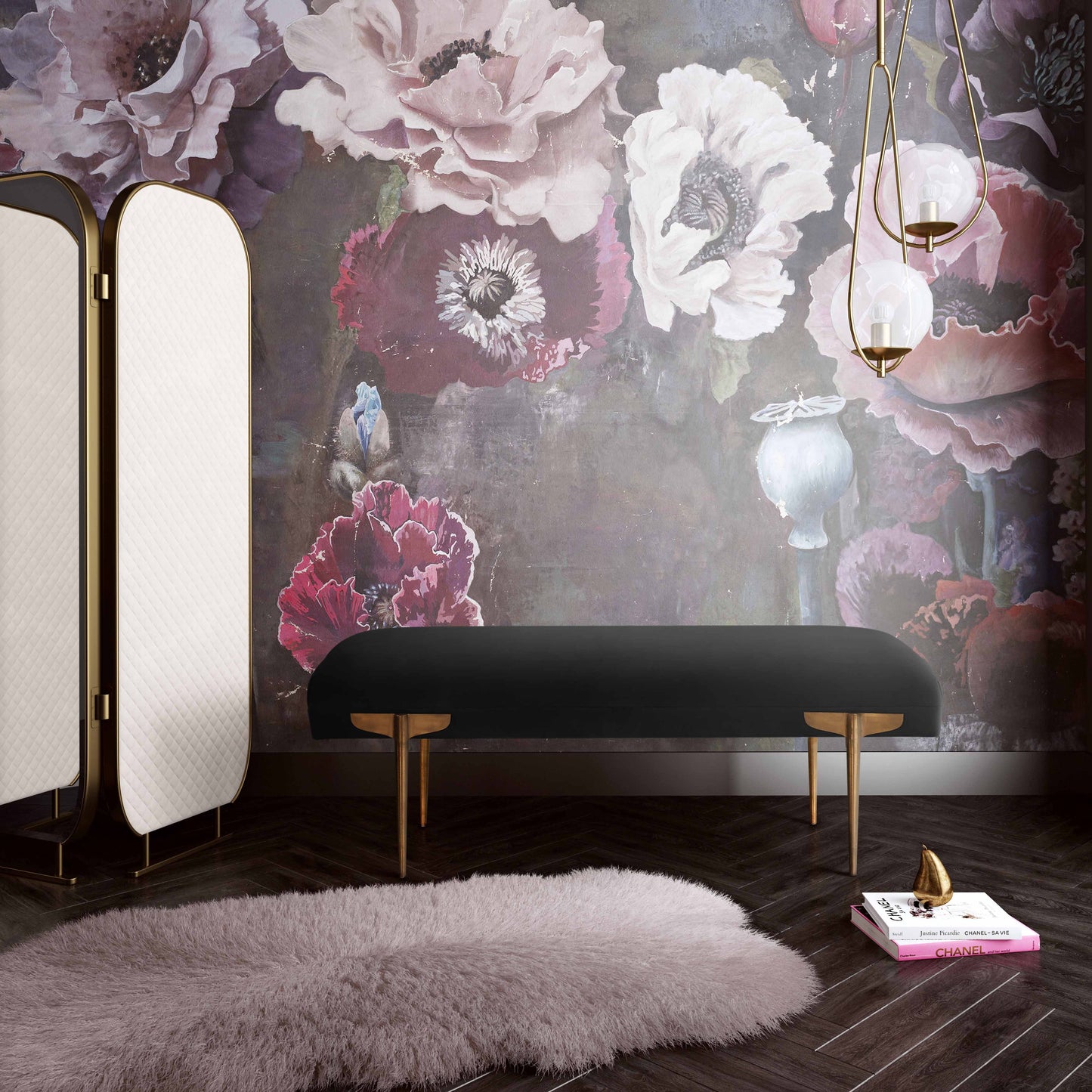 Brno 53.5" Performance Velvet Bench Black by Tov Furniture