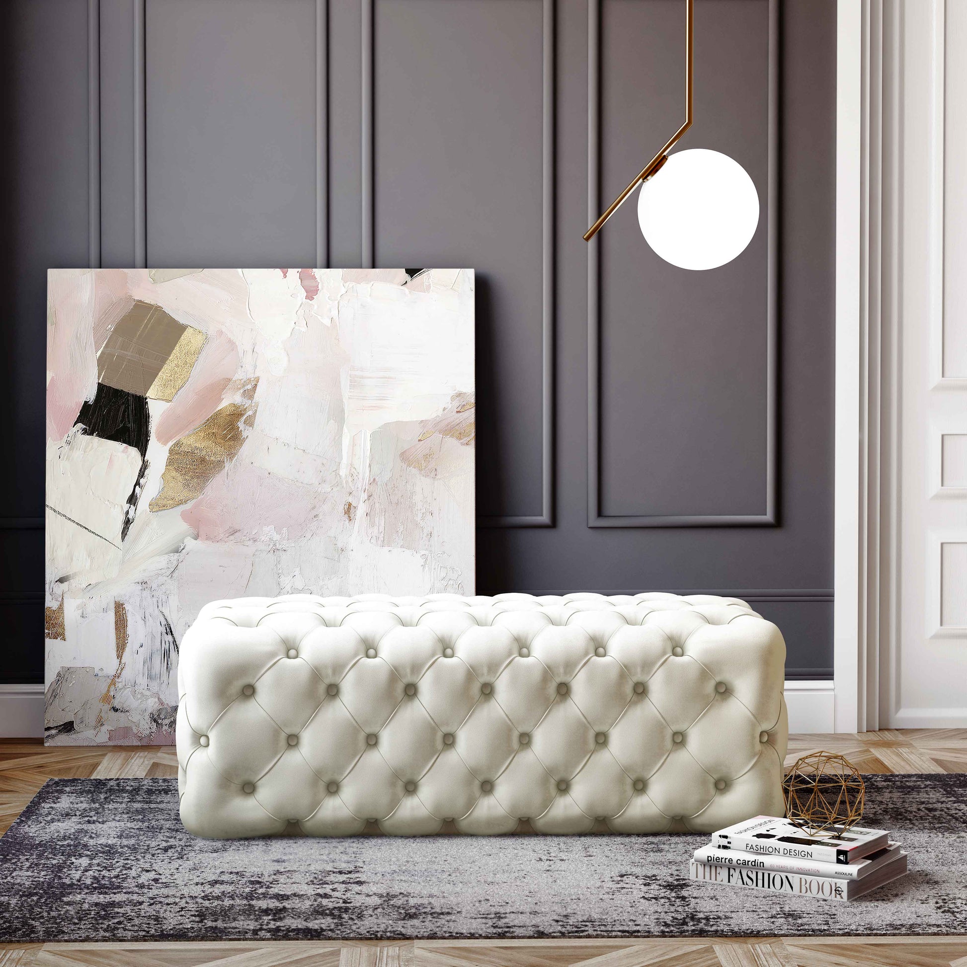 Kaylee 49" Performance Velvet Tufted Jumbo Ottoman Cream by Tov Furniture
