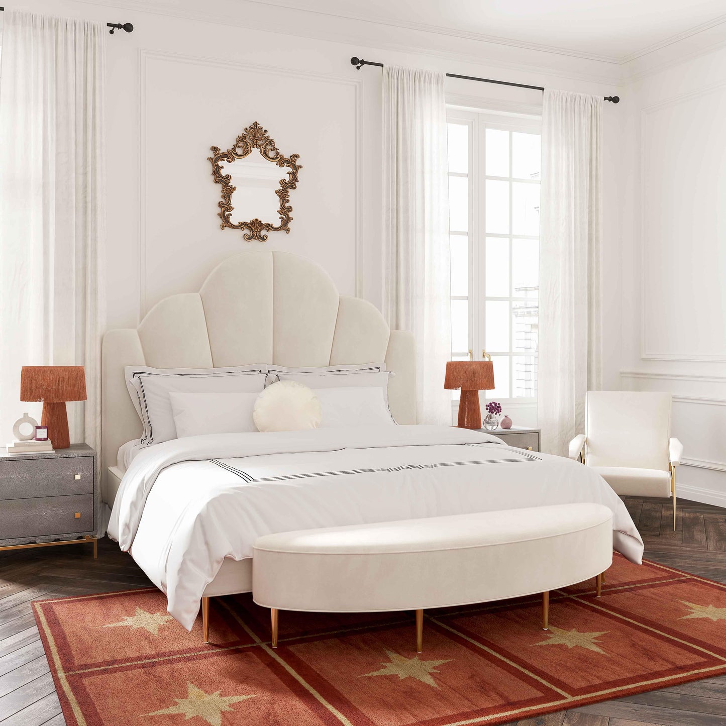 Bianca Velvet Bench (60"-82") Cream King Bed by Tov Furniture
