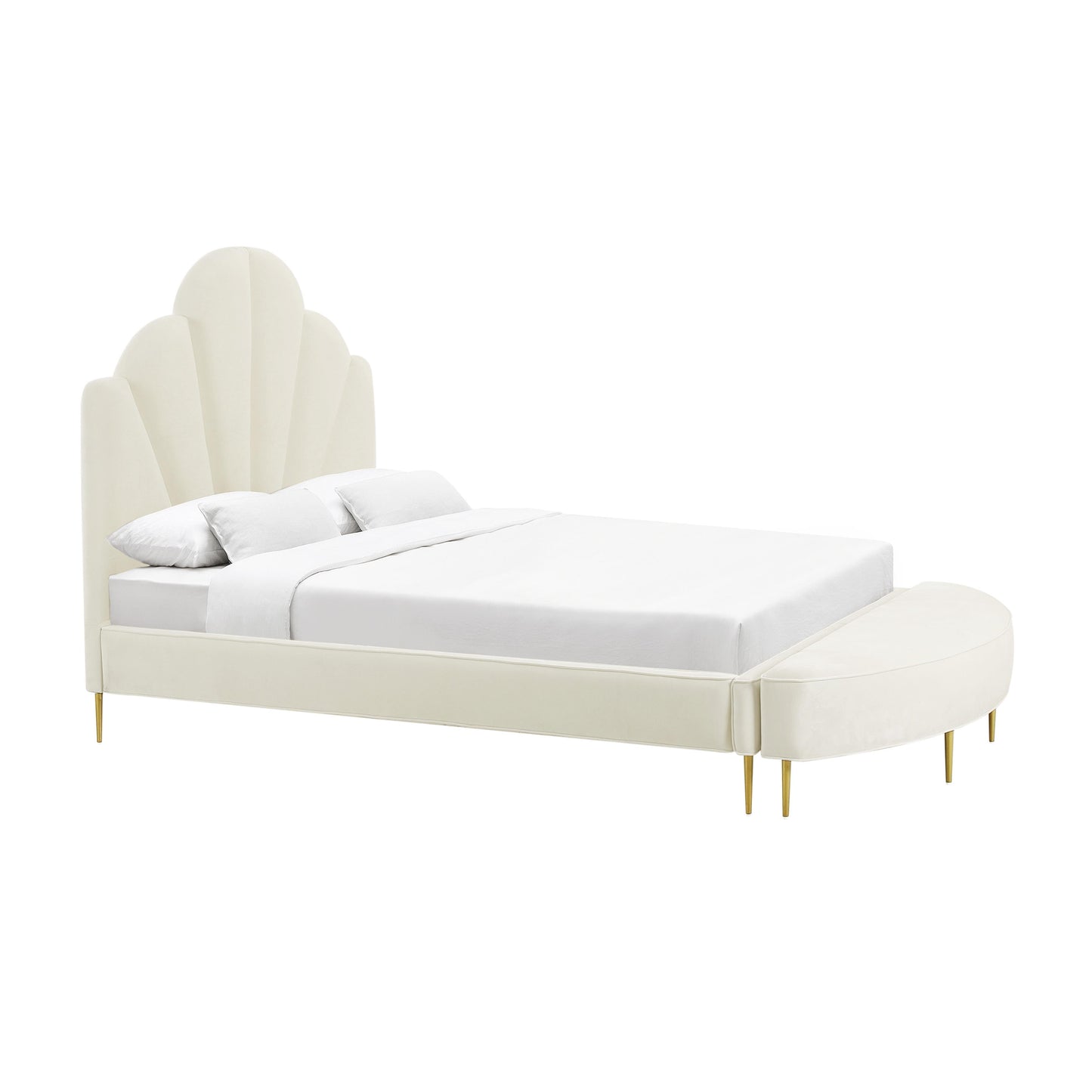 Bianca Cream Velvet Queen Bench by TOV