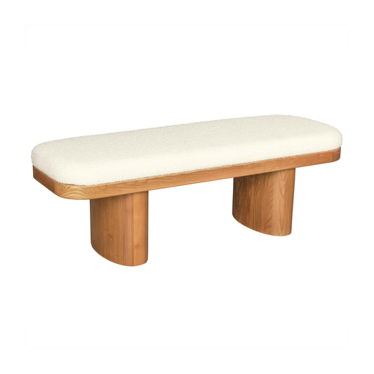 Ollie White Performance Boucle Wooden Bench by TOV