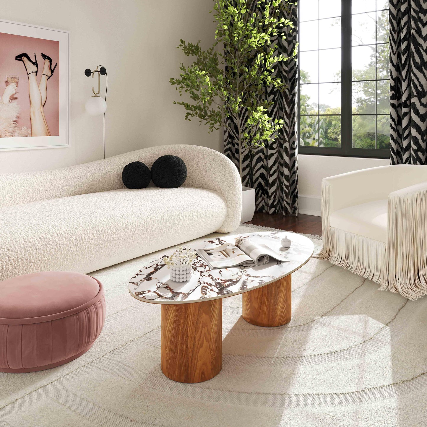 Tamara Marble Ceramic Oval Coffee Table by TOV