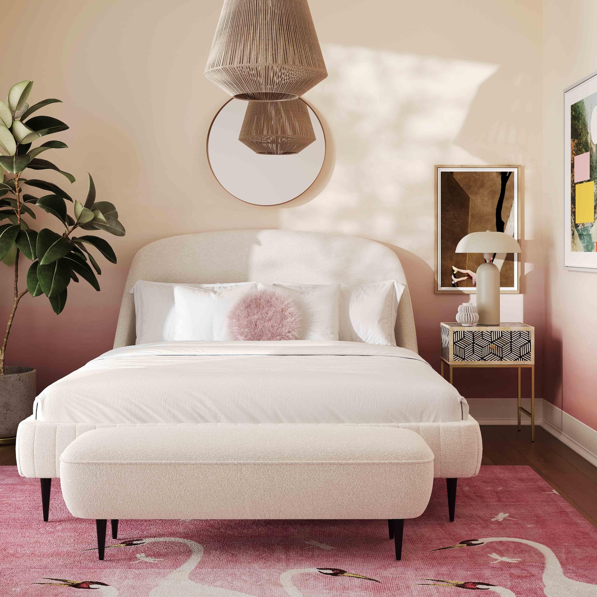Denise 51" Cream Performance Boucle Bench Cream by Tov Furniture