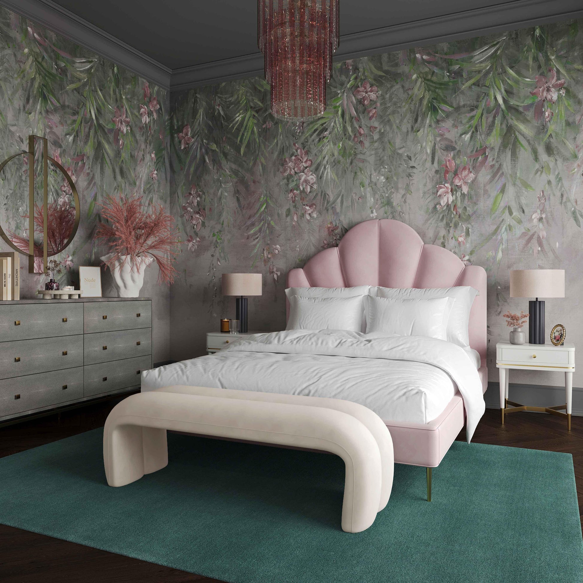 Leigh 56" Performance Velvet Channeled Bench Cream by Tov Furniture