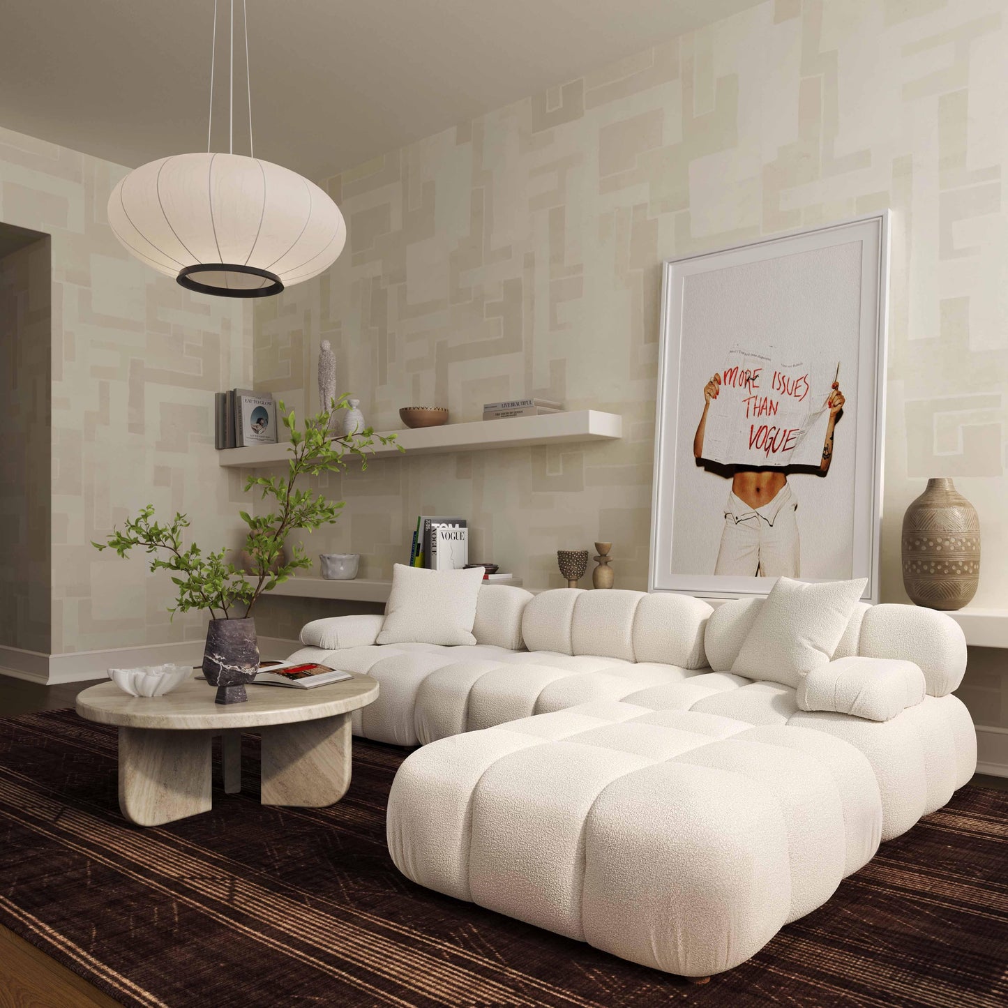 Calliope Performance Vegan Shearling Modular Ottoman Cream by Tov Furniture
