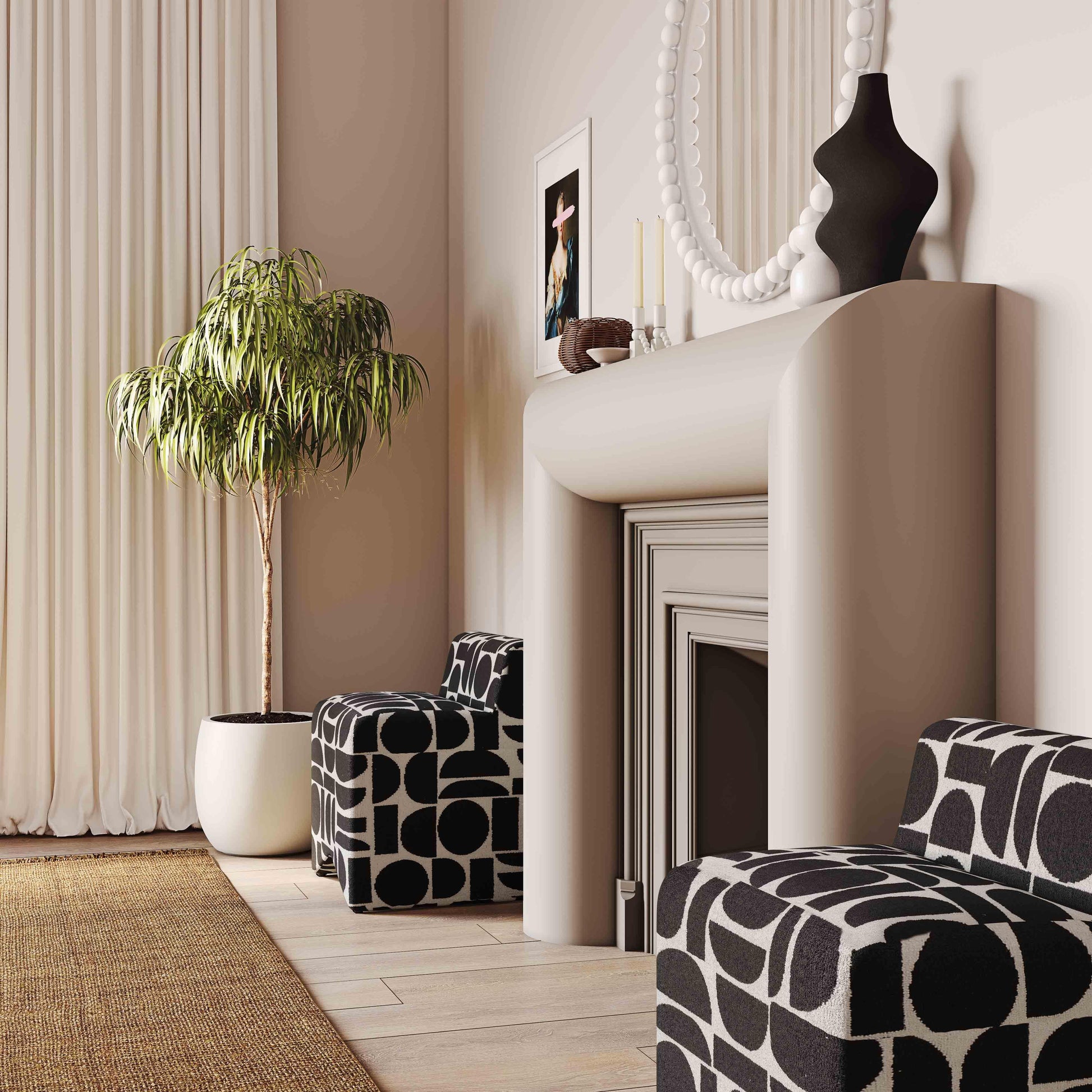 Pippa Geometric Performance Jacquard Weave Accent Stool Black and White by Tov Furniture