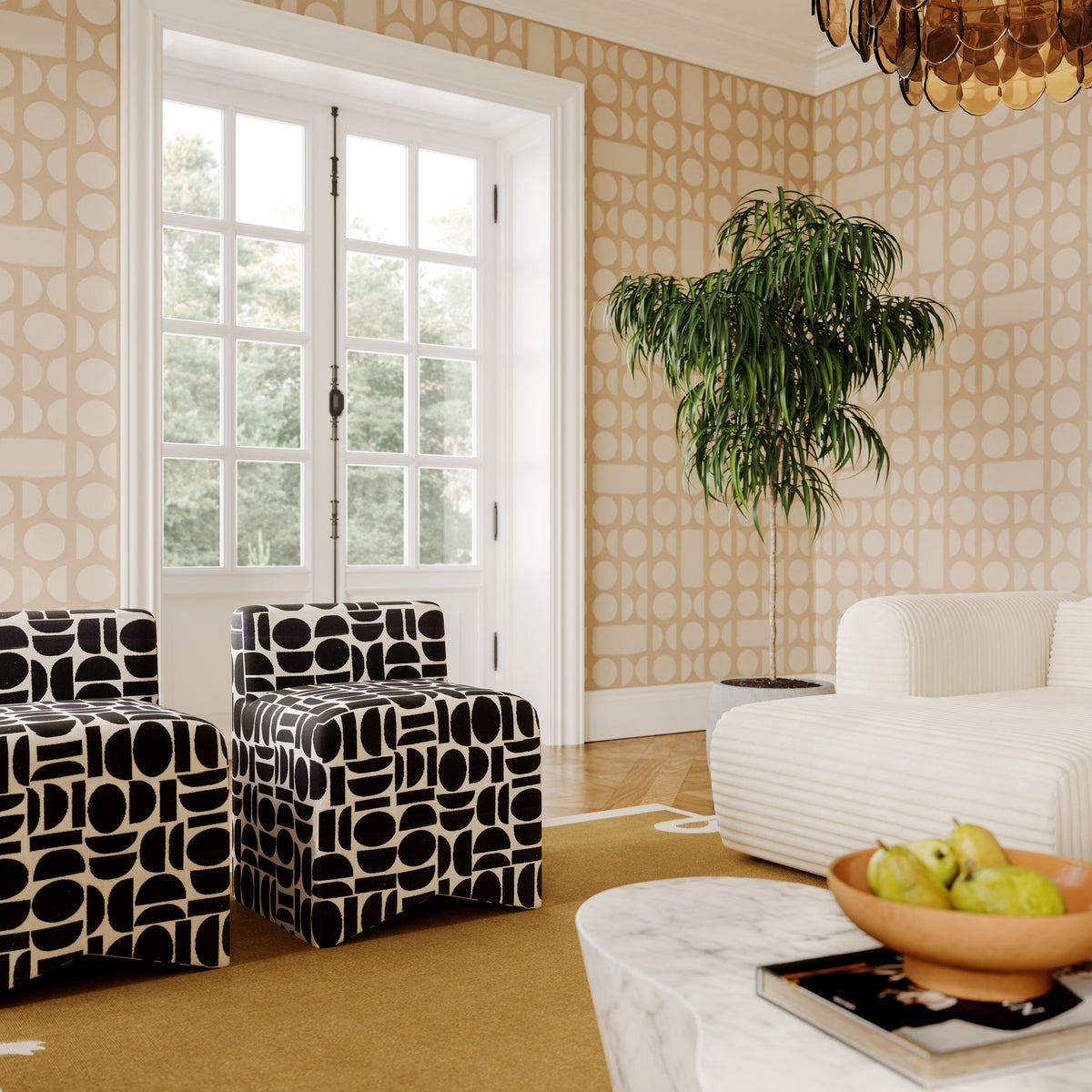 Pippa Black Geometric Performance Jacquard Weave Accent Stool by TOV Furniture – photo 7 of 7