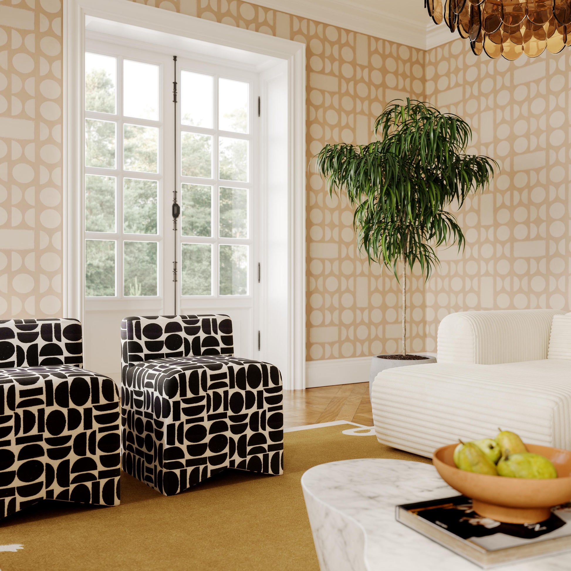 Pippa Geometric Performance Jacquard Weave Accent Stool Black and White by Tov Furniture