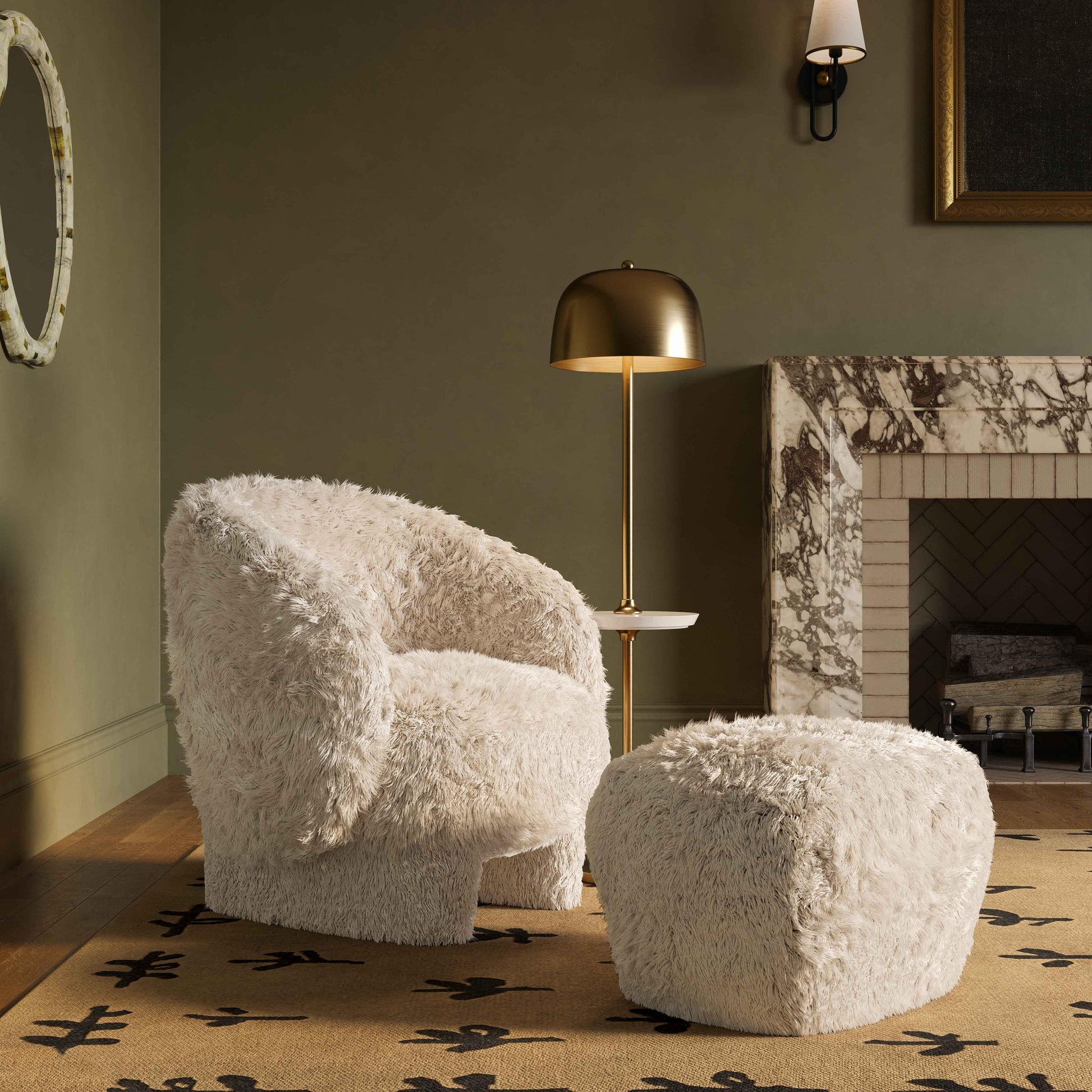 Britt Contract-Grade Vegan Shearling Ottoman Natural by Tov Furniture