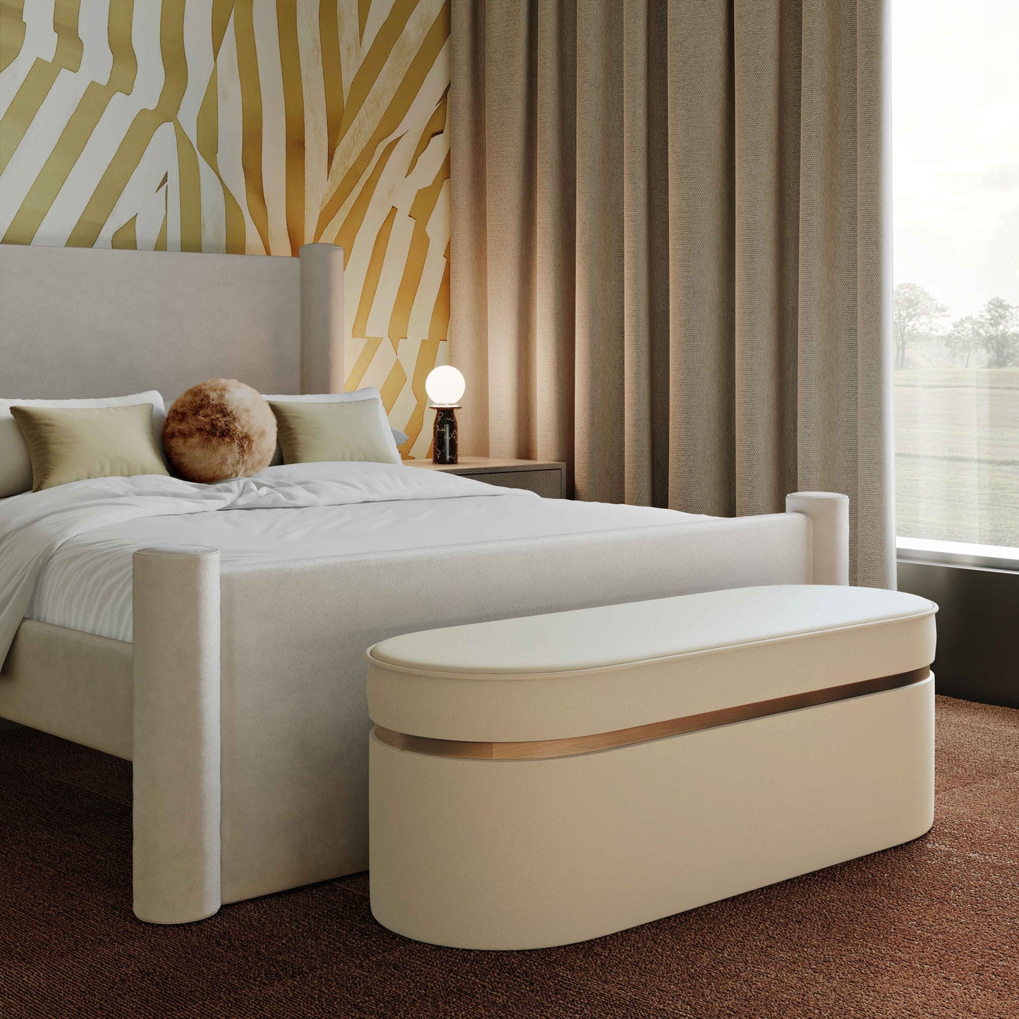 Pomp 52" Performance Velvet Bench Cream - ON FINAL SALE by Tov Furniture