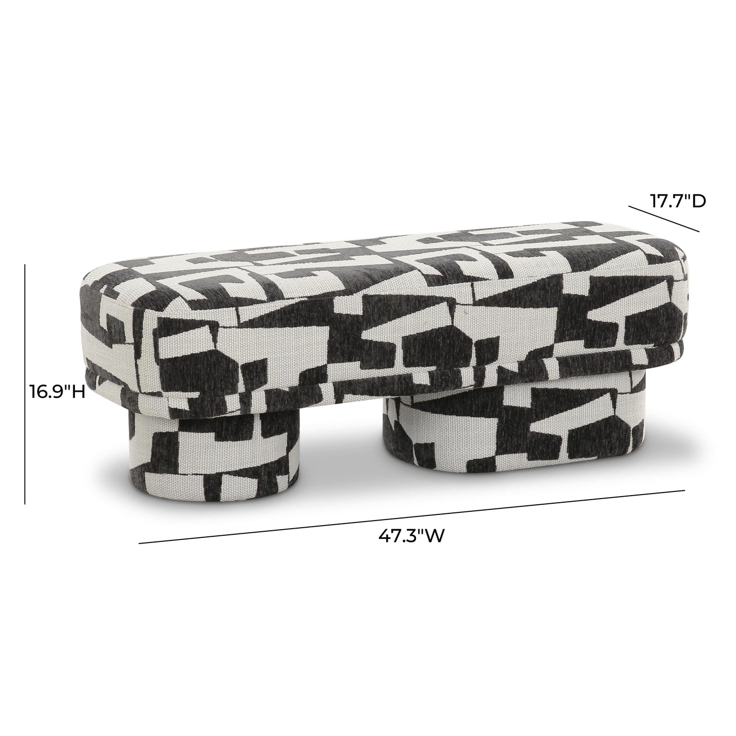 Lena 47" Performance Jacquard Bench Black and White by Tov Furniture