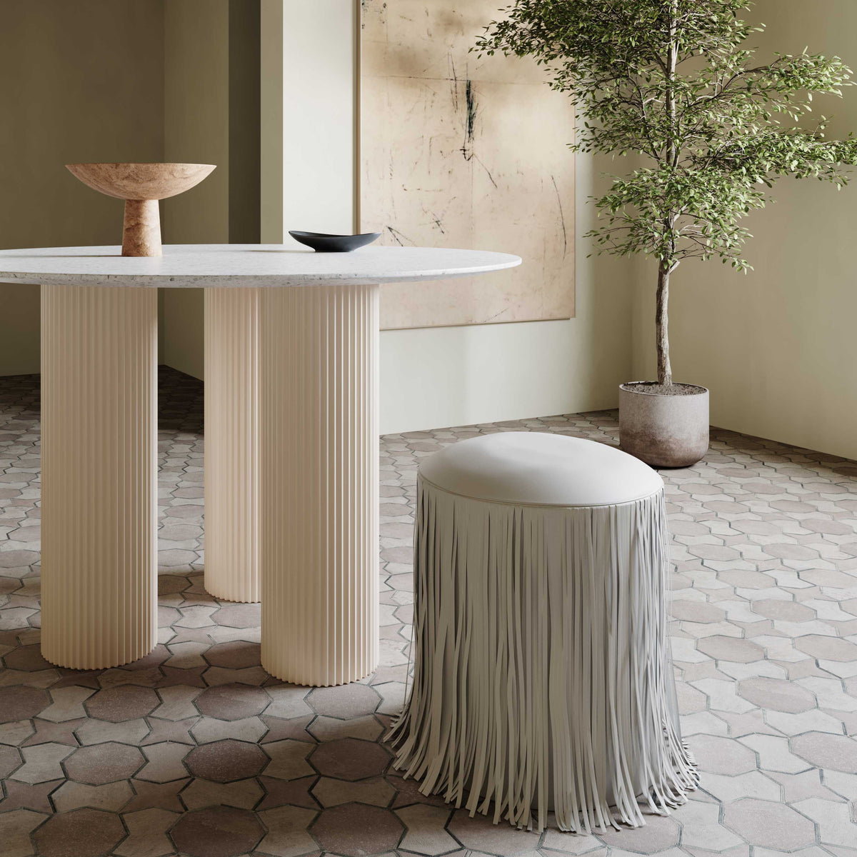 Shag Me Grey Performance Vegan Leather Ottoman by TOV Furniture – photo 2 of 5