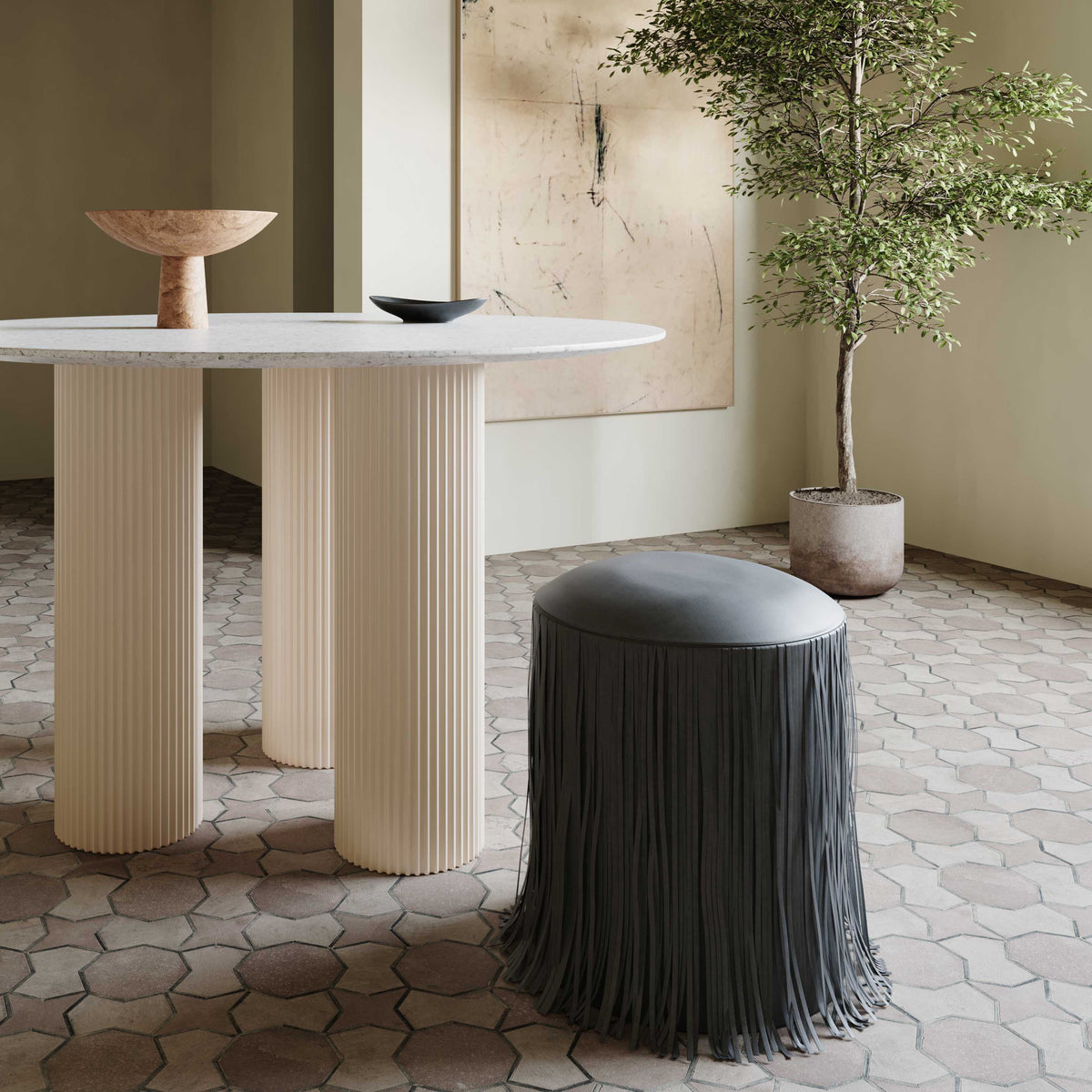 Shag Me Black Performance Vegan Leather Ottoman by TOV Furniture – photo 2 of 5