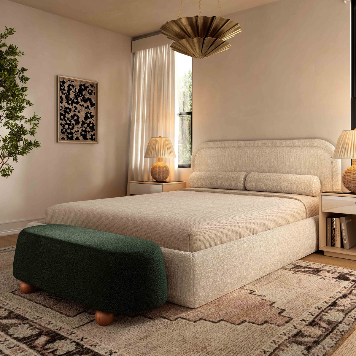 Jaine Forest Green Performance Boucle Large Ottoman by TOV Furniture – photo 2 of 7