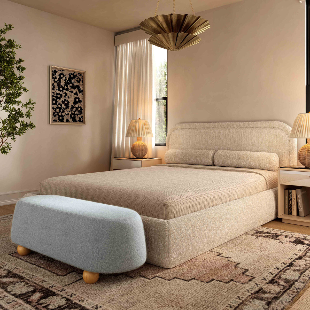 Jaine Stone Grey Contract-Grade Faux Mohair Large Ottoman by TOV Furniture – photo 2 of 7
