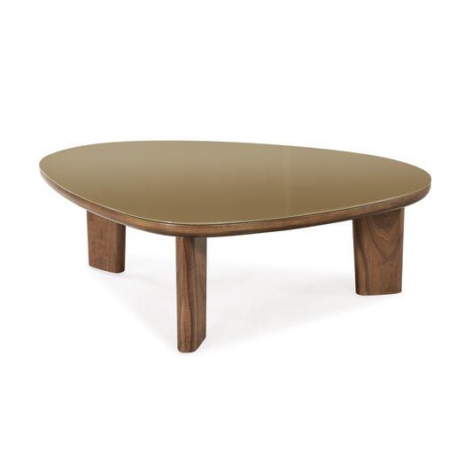 Oani 46 Walnut And Glass Triangular Coffee Table by TOV Oc69239