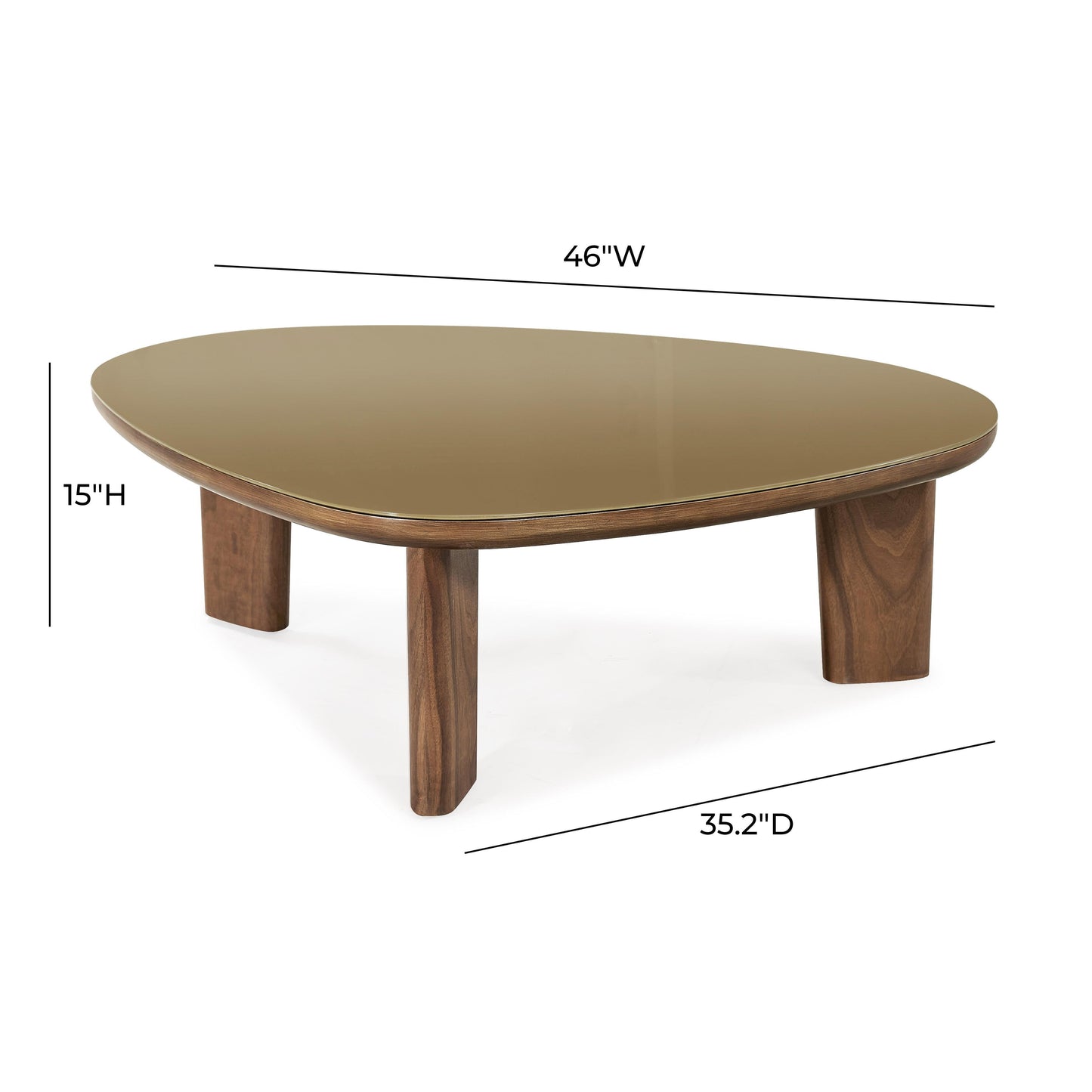 Oani 46 Walnut And Glass Triangular Coffee Table by TOV Oc69239