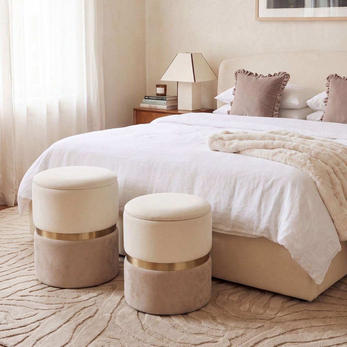 Gigi Cream and Tan Chenille Storage Ottoman - Set of 2 by TOV Furniture – photo 2 of 6