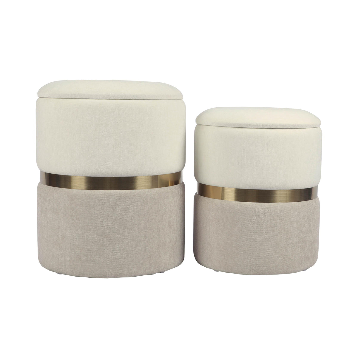 Gigi Cream and Tan Chenille Storage Ottoman - Set of 2 by TOV Furniture – photo 1 of 6