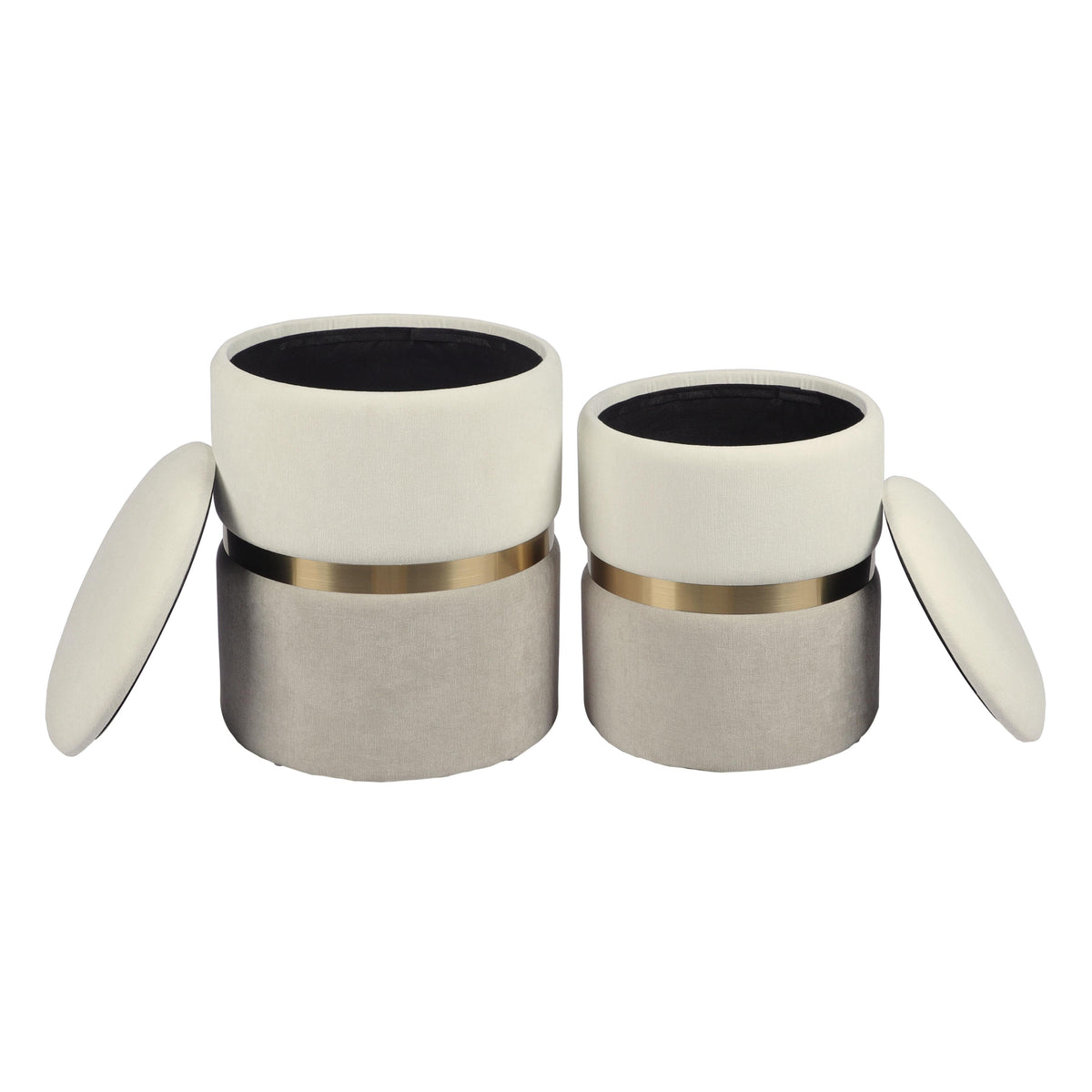 Gigi Cream and Tan Chenille Storage Ottoman - Set of 2 by TOV Furniture – photo 3 of 6
